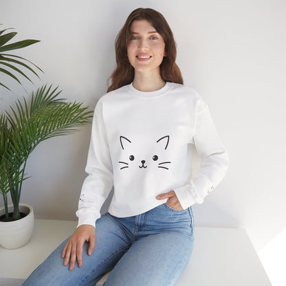 Cute Minimal Cat Face Sweatshirt — Cozy Crewneck for Cat Lovers