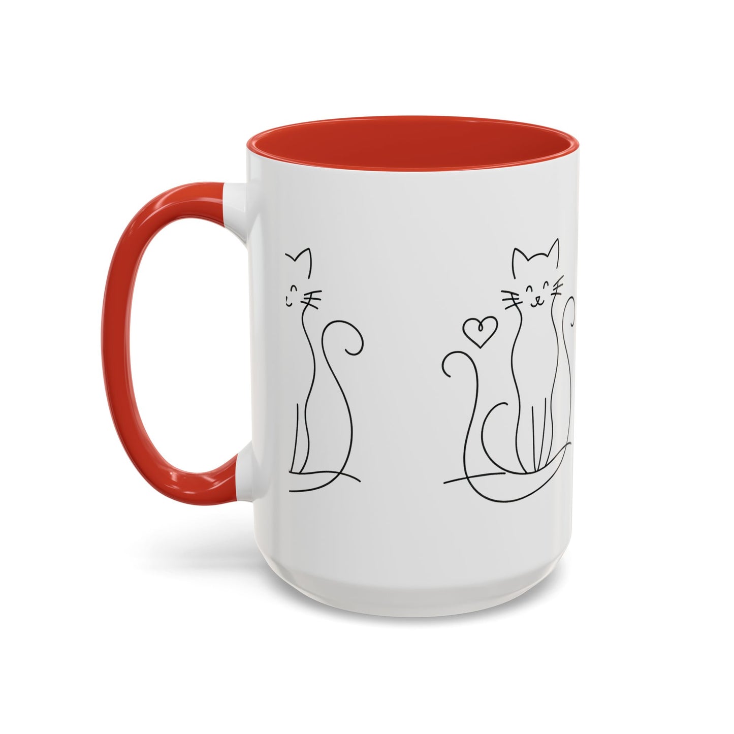 Cute Line Art Cat Coffee Mug — Minimalist Cat Paw Heart Accent Mug (11/15oz)