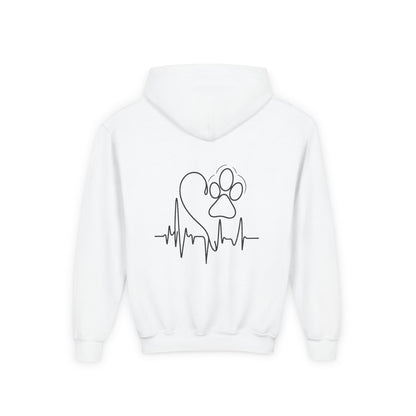 Youth Paw Heartbeat Hoodie — Kids Pet Lover Pullover