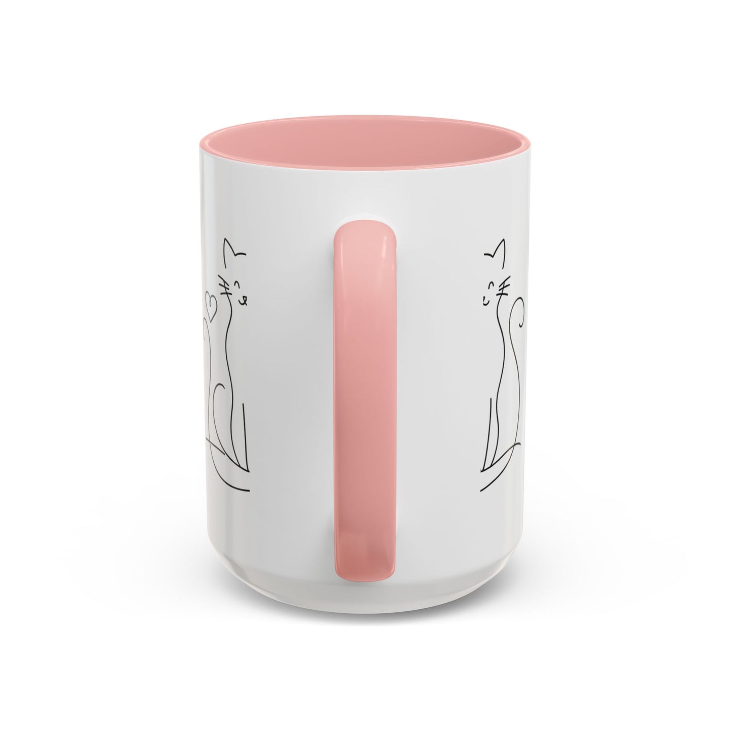 Cute Line Art Cat Coffee Mug — Minimalist Cat Paw Heart Accent Mug (11/15oz)