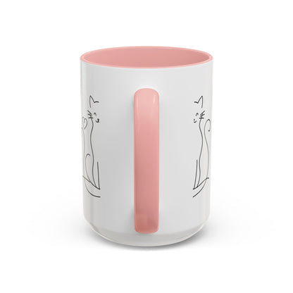 Cute Line Art Cat Coffee Mug — Minimalist Cat Paw Heart Accent Mug (11/15oz)
