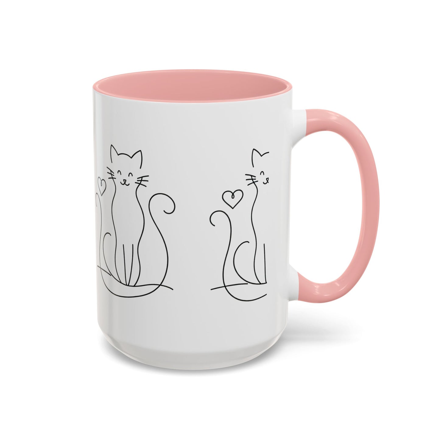 Cute Line Art Cat Coffee Mug — Minimalist Cat Paw Heart Accent Mug (11/15oz)