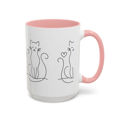 Cute Line Art Cat Coffee Mug — Minimalist Cat Paw Heart Accent Mug (11/15oz)