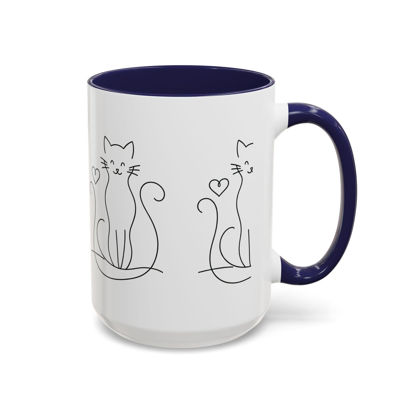 Cute Line Art Cat Coffee Mug — Minimalist Cat Paw Heart Accent Mug (11/15oz)