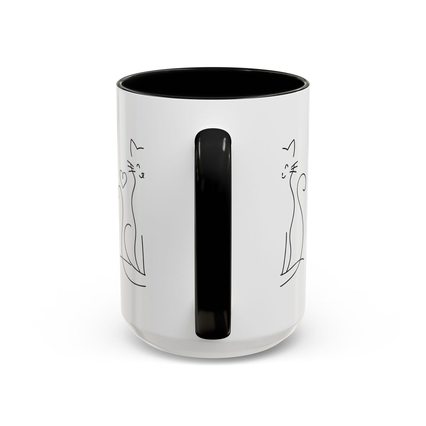 Cute Line Art Cat Coffee Mug — Minimalist Cat Paw Heart Accent Mug (11/15oz)