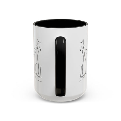 Cute Line Art Cat Coffee Mug — Minimalist Cat Paw Heart Accent Mug (11/15oz)
