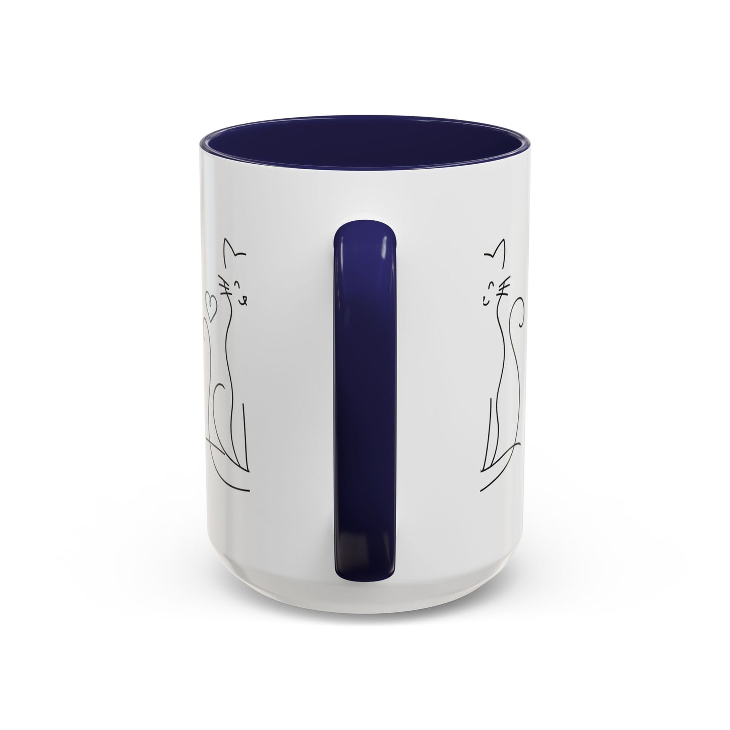 Cute Line Art Cat Coffee Mug — Minimalist Cat Paw Heart Accent Mug (11/15oz)
