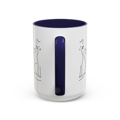 Cute Line Art Cat Coffee Mug — Minimalist Cat Paw Heart Accent Mug (11/15oz)