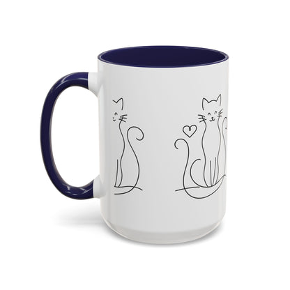Cute Line Art Cat Coffee Mug — Minimalist Cat Paw Heart Accent Mug (11/15oz)
