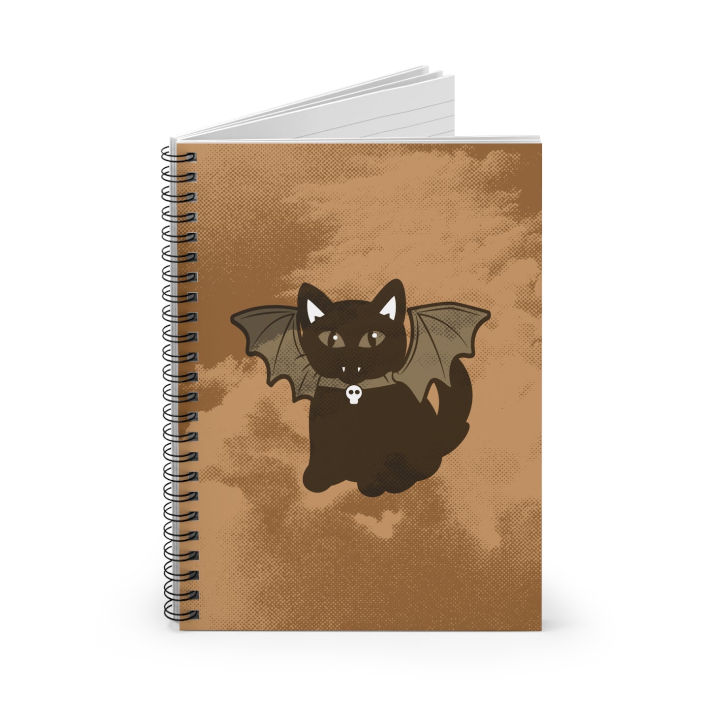 Cute Bat Cat Spiral Notebook — Halloween Journal for Kids & Teens