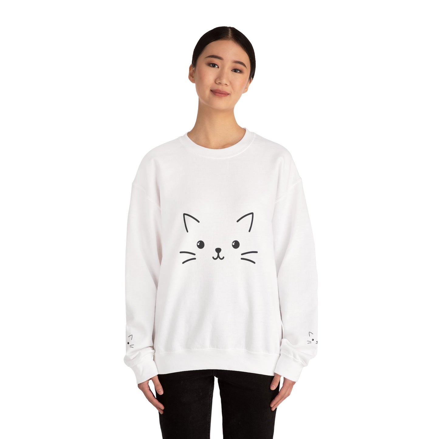 Cute Minimal Cat Face Sweatshirt — Cozy Crewneck for Cat Lovers