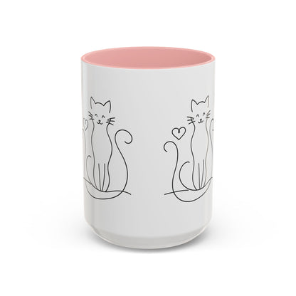 Cute Line Art Cat Coffee Mug — Minimalist Cat Paw Heart Accent Mug (11/15oz)