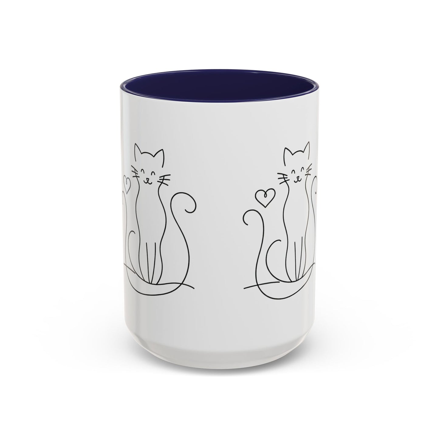 Cute Line Art Cat Coffee Mug — Minimalist Cat Paw Heart Accent Mug (11/15oz)
