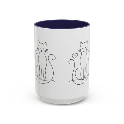 Cute Line Art Cat Coffee Mug — Minimalist Cat Paw Heart Accent Mug (11/15oz)