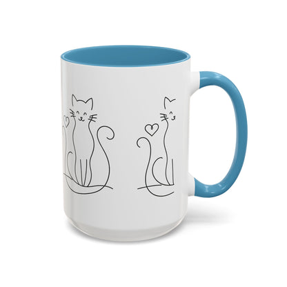 Cute Line Art Cat Coffee Mug — Minimalist Cat Paw Heart Accent Mug (11/15oz)
