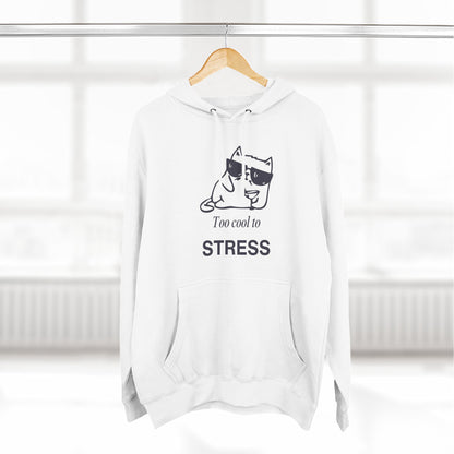 Too Cool to Stress Hoodie — Relaxed Cat Graphic Fleece Pullover