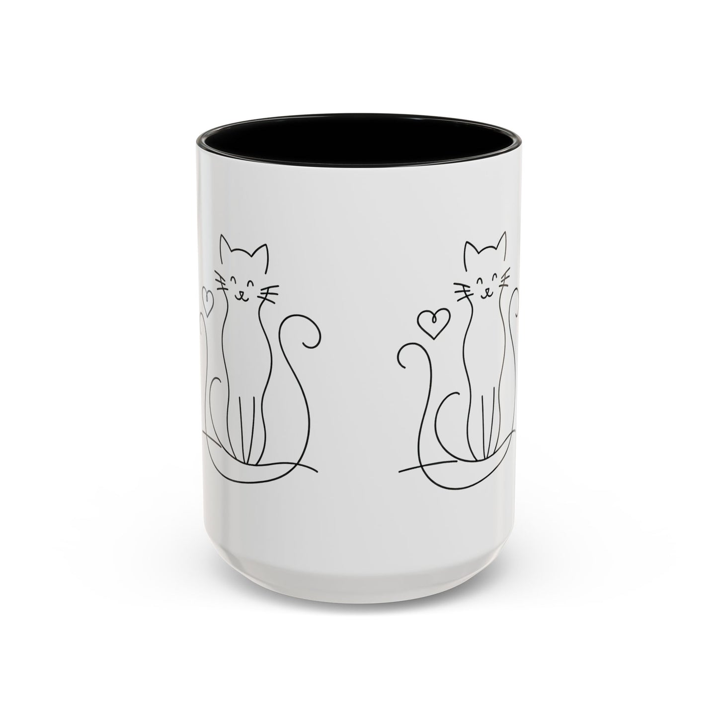 Cute Line Art Cat Coffee Mug — Minimalist Cat Paw Heart Accent Mug (11/15oz)