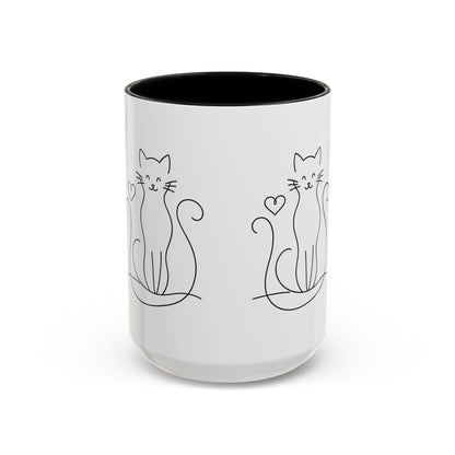 Cute Line Art Cat Coffee Mug — Minimalist Cat Paw Heart Accent Mug (11/15oz)
