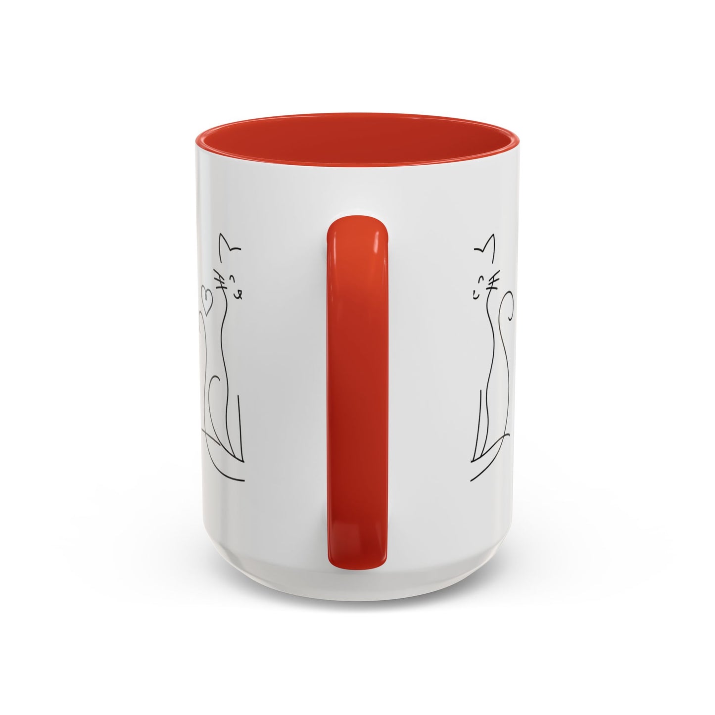 Cute Line Art Cat Coffee Mug — Minimalist Cat Paw Heart Accent Mug (11/15oz)