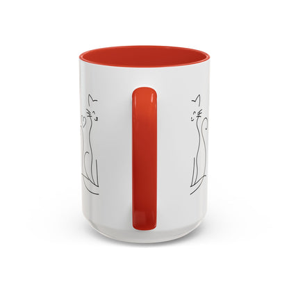 Cute Line Art Cat Coffee Mug — Minimalist Cat Paw Heart Accent Mug (11/15oz)