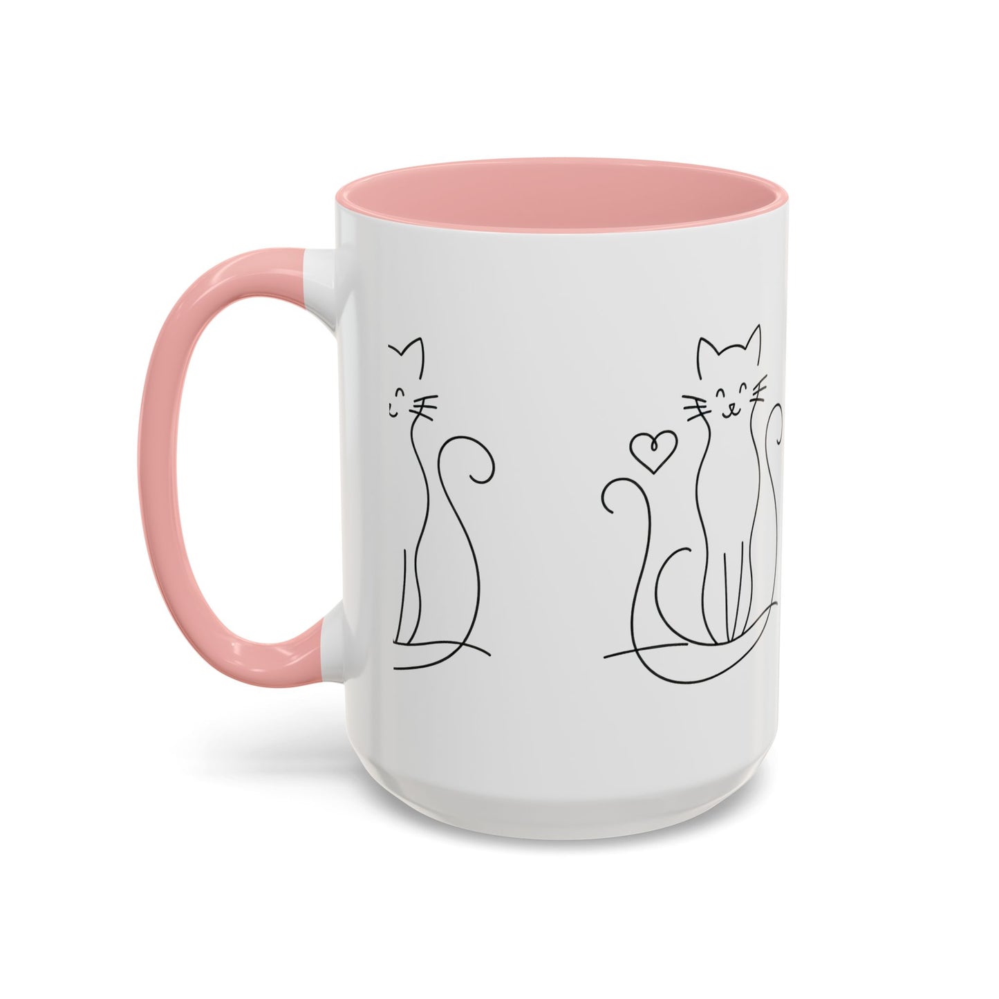 Cute Line Art Cat Coffee Mug — Minimalist Cat Paw Heart Accent Mug (11/15oz)