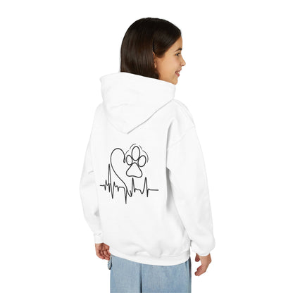 Youth Paw Heartbeat Hoodie — Kids Pet Lover Pullover