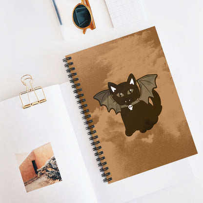 Cute Bat Cat Spiral Notebook — Halloween Journal for Kids & Teens