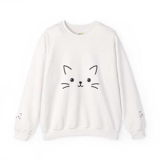 Cute Minimal Cat Face Sweatshirt — Cozy Crewneck for Cat Lovers