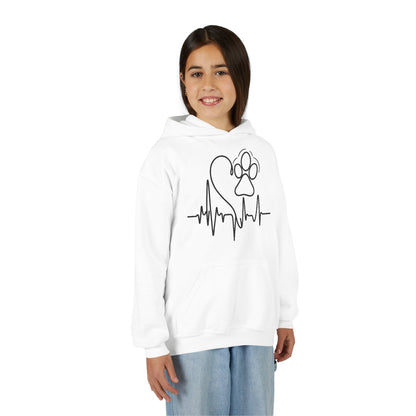 Youth Paw Heartbeat Hoodie — Kids Pet Lover Pullover