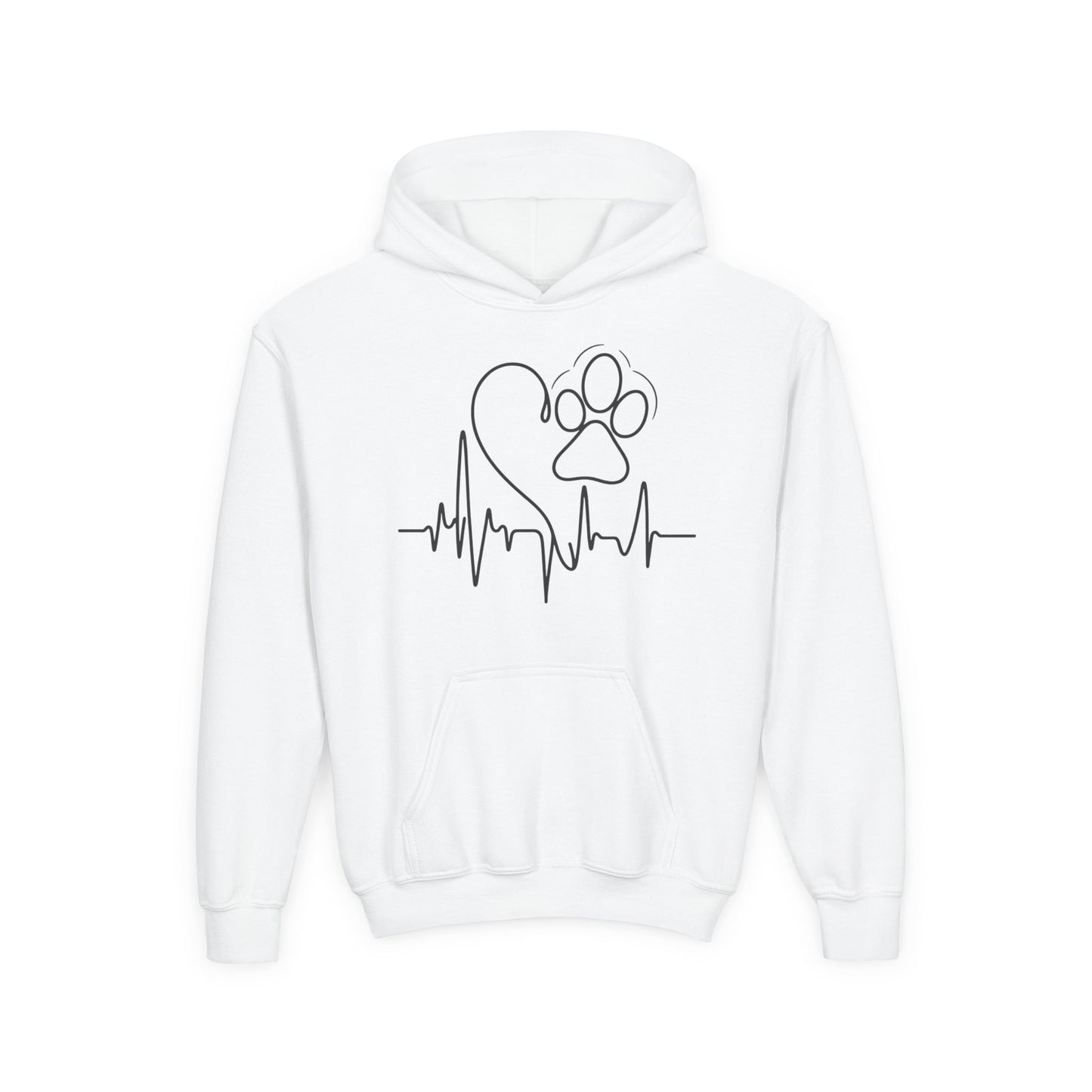 Youth Paw Heartbeat Hoodie — Kids Pet Lover Pullover