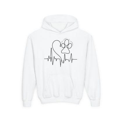 Youth Paw Heartbeat Hoodie — Kids Pet Lover Pullover