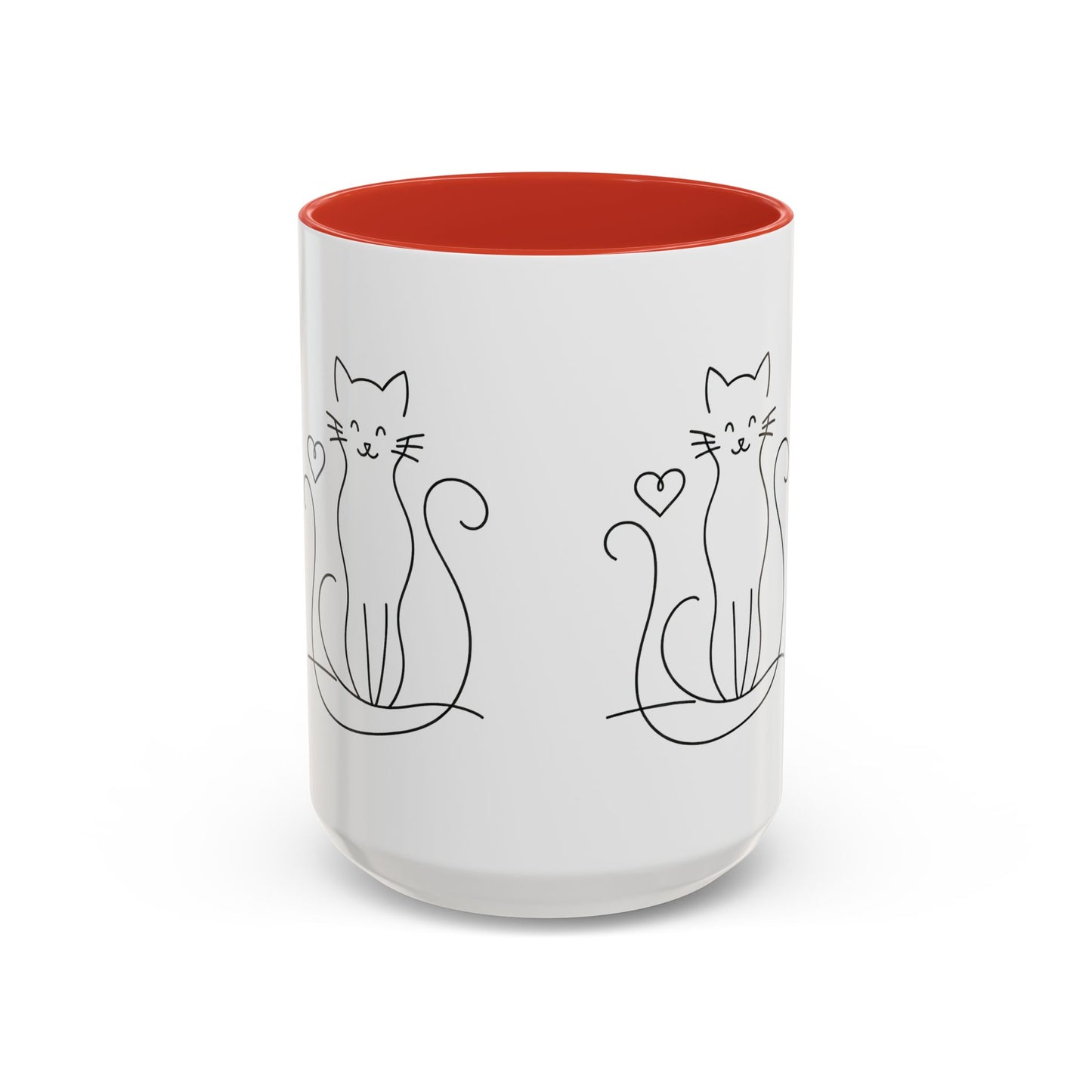 Cute Line Art Cat Coffee Mug — Minimalist Cat Paw Heart Accent Mug (11/15oz)