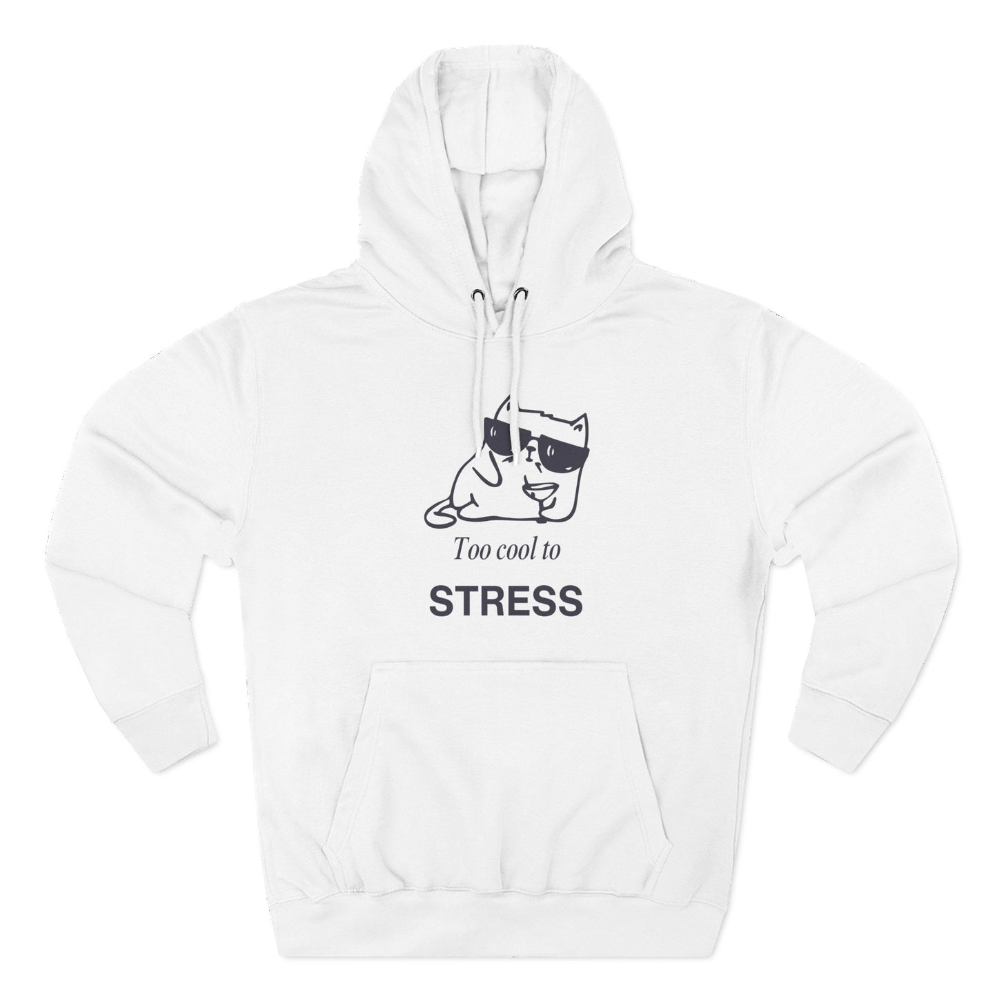 Too Cool to Stress Hoodie — Relaxed Cat Graphic Fleece Pullover