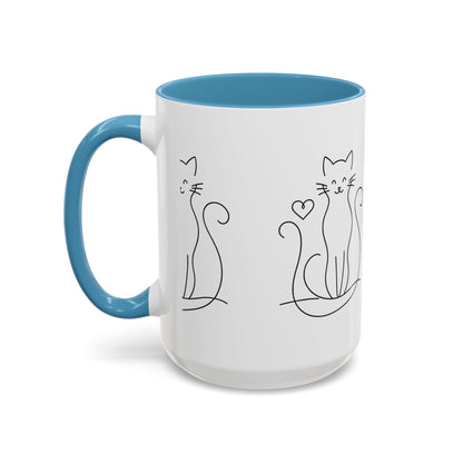 Cute Line Art Cat Coffee Mug — Minimalist Cat Paw Heart Accent Mug (11/15oz)