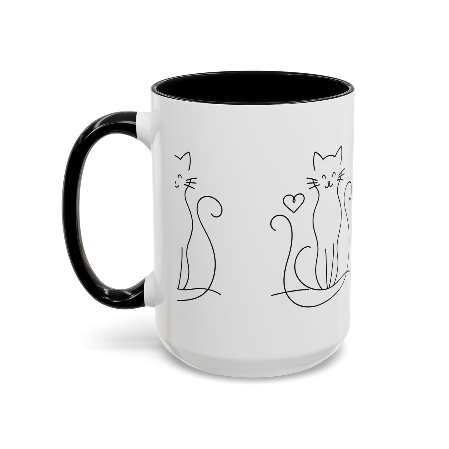 Cute Line Art Cat Coffee Mug — Minimalist Cat Paw Heart Accent Mug (11/15oz)
