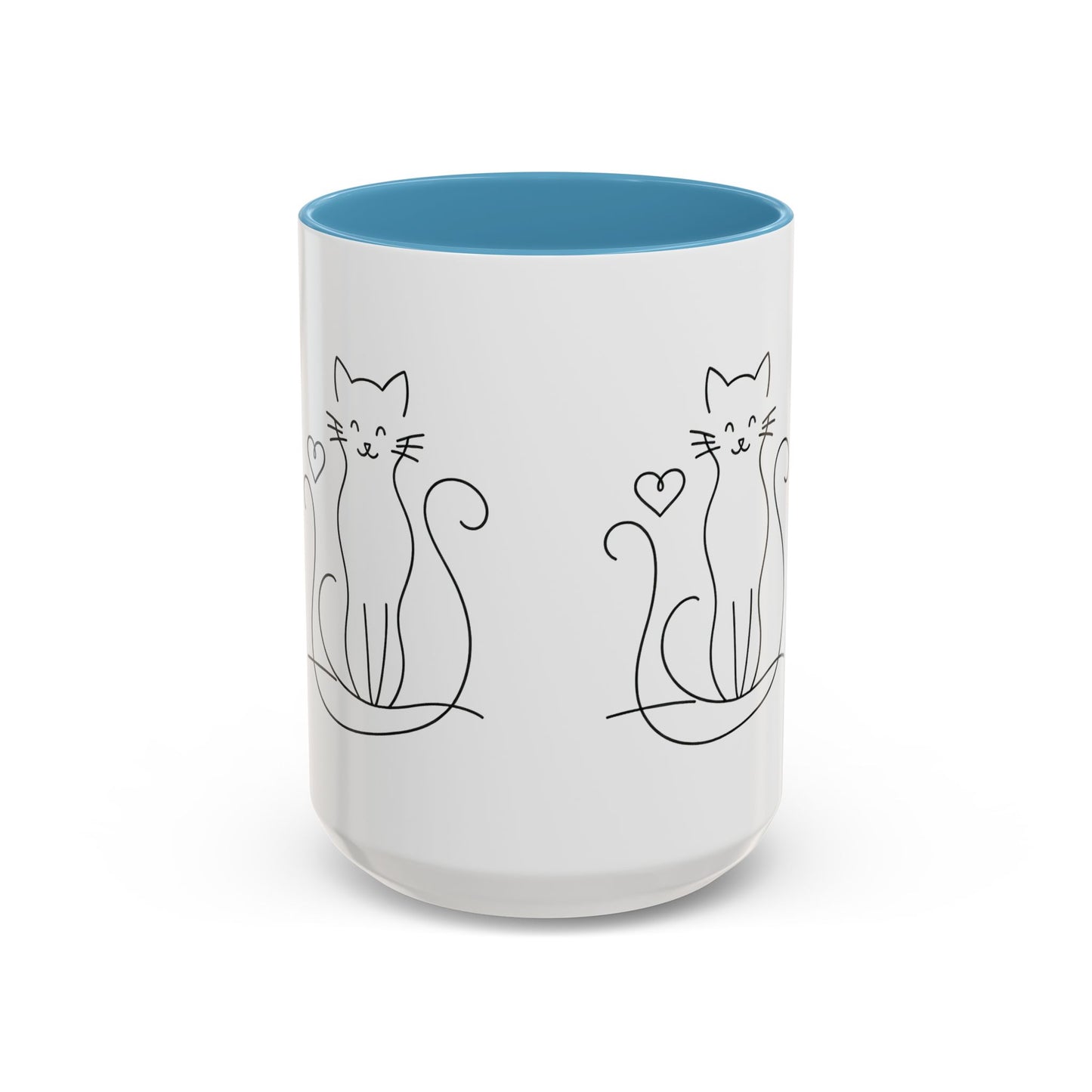 Cute Line Art Cat Coffee Mug — Minimalist Cat Paw Heart Accent Mug (11/15oz)