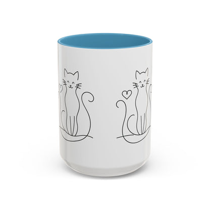 Cute Line Art Cat Coffee Mug — Minimalist Cat Paw Heart Accent Mug (11/15oz)