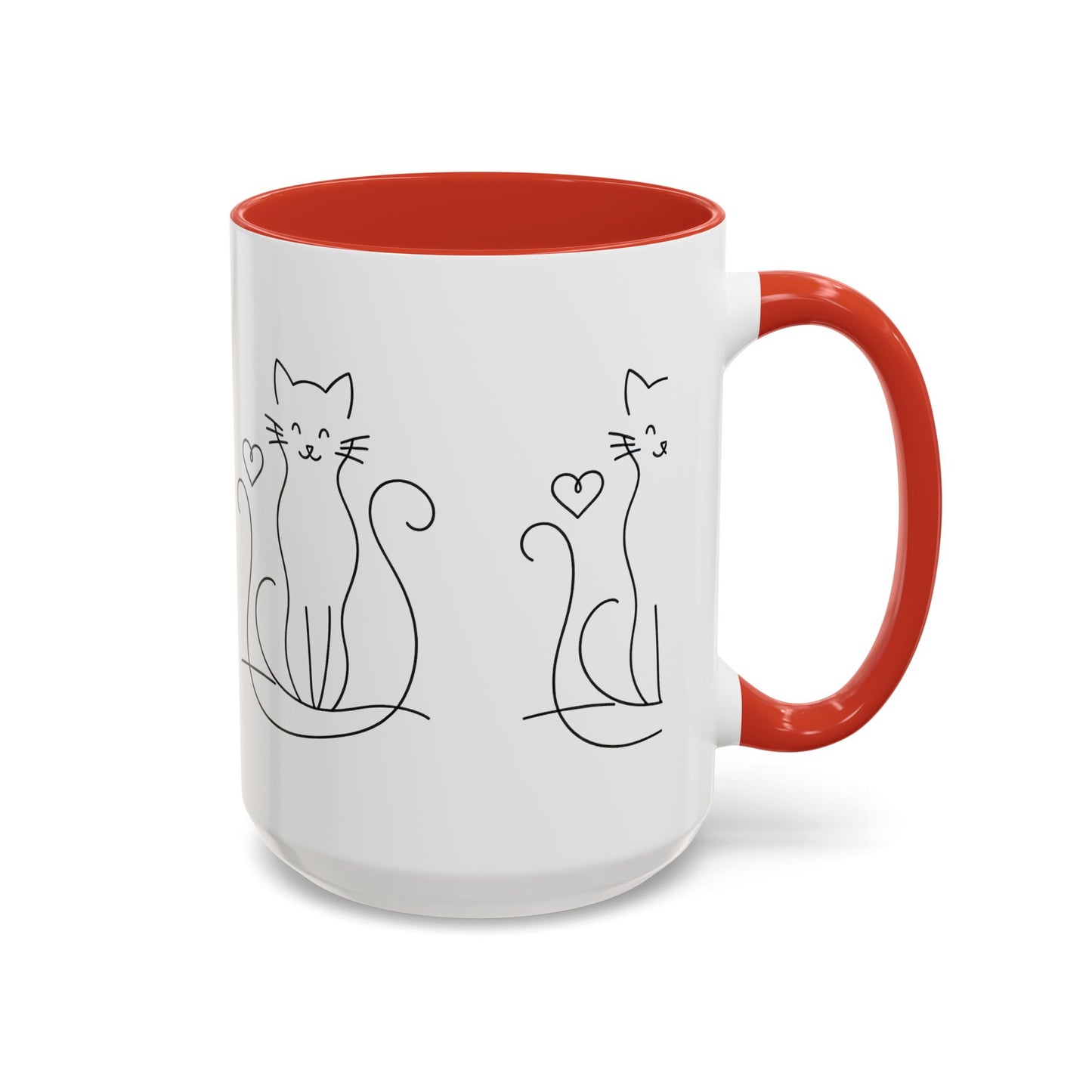 Cute Line Art Cat Coffee Mug — Minimalist Cat Paw Heart Accent Mug (11/15oz)